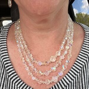 Triple strand AB Crystals Necklace JAPAN marked